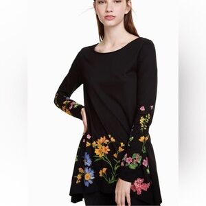Floral Embroidered Black Women's Top